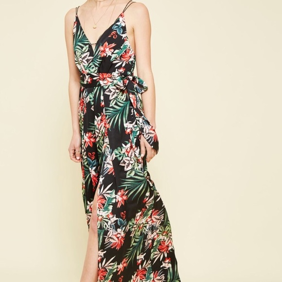 Promesa Pants - Floral Slit Wide Leg Jumpsuit